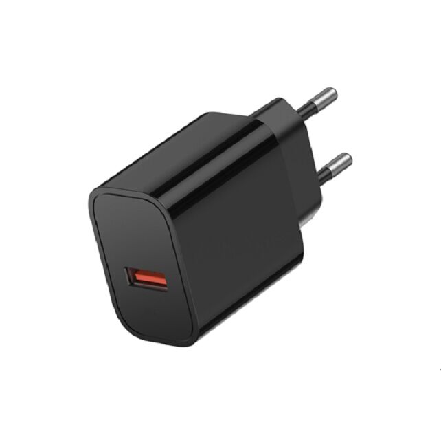 Carregador USB QC3.0 de 18W, Porta única, Entrada global 100-240V, Preto/Branco