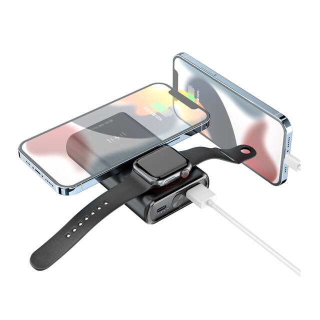 10000mAh Power Bank de Carregamento Sem Fio 2 em 1, Carregamento de Telefone de 15W + Relógio de 2.5W