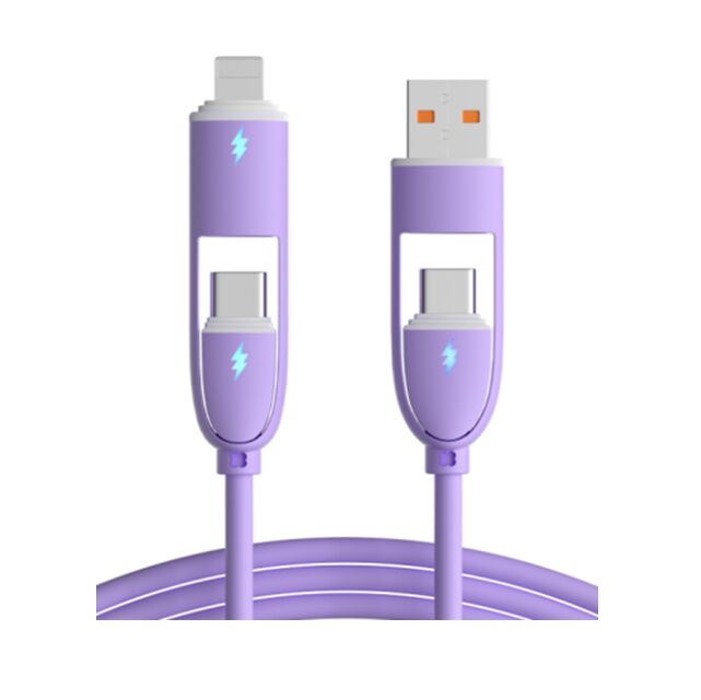 Cabo de Dados de Silicone 5 em 1, 60W C-C, 4 Cores, Genuíno 5-Core, 1.0M