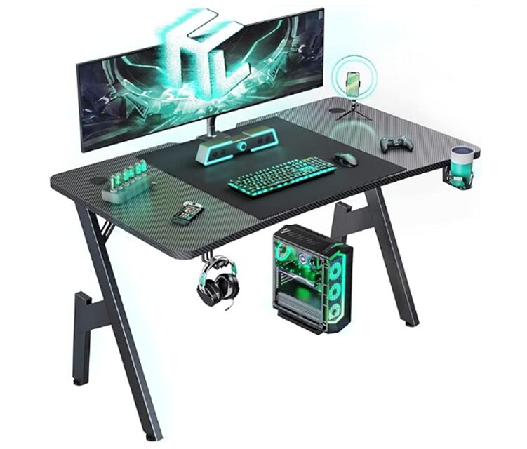 Mesa Gamer, Estrutura de Aço, Luz RGB Opcional, Porta-copos, 1.2/1.4/1.6M