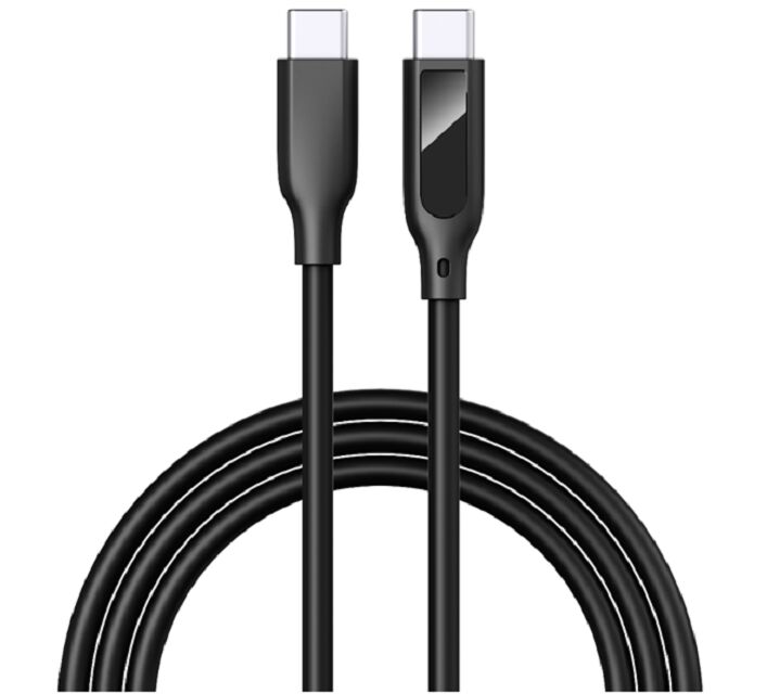 Cabo USB-C com Display Digital, Carregamento Rápido 5A, Silicone, 1m, Tensão/Corrente em Tempo Real