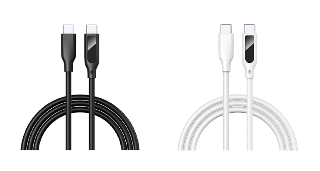 Cabo USB-C com Display Digital, Carregamento Rápido 5A, Silicone, 1m, Tensão/Corrente em Tempo Real