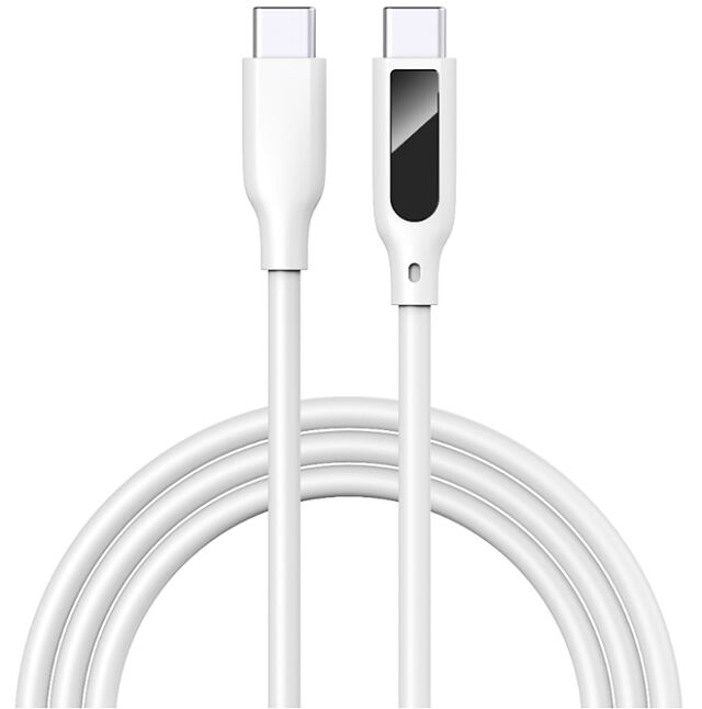 Cabo USB-C com Display Digital, Carregamento Rápido 5A, Silicone, 1m, Tensão/Corrente em Tempo Real
