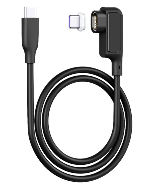 Cabo USB-C Magnético 5A com Display Digital, 0.5M, Silicone, Cotovelo, 480Mbps, Preto/Branco