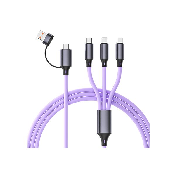 1.2m Cable de carregamento rápido de silicone genuíno, 4-Core Pure Copper, Plug de liga de alumínio, Multicolor