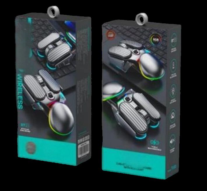 Mouse sem fio silencioso recarregável, 6 teclas, 4800 dpi, retroiluminação RGB, duplo modo, prata metálica