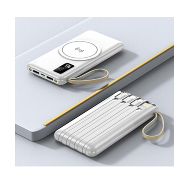 Power Bank sem fio 10000mAh com 4 cabos, 3 cores