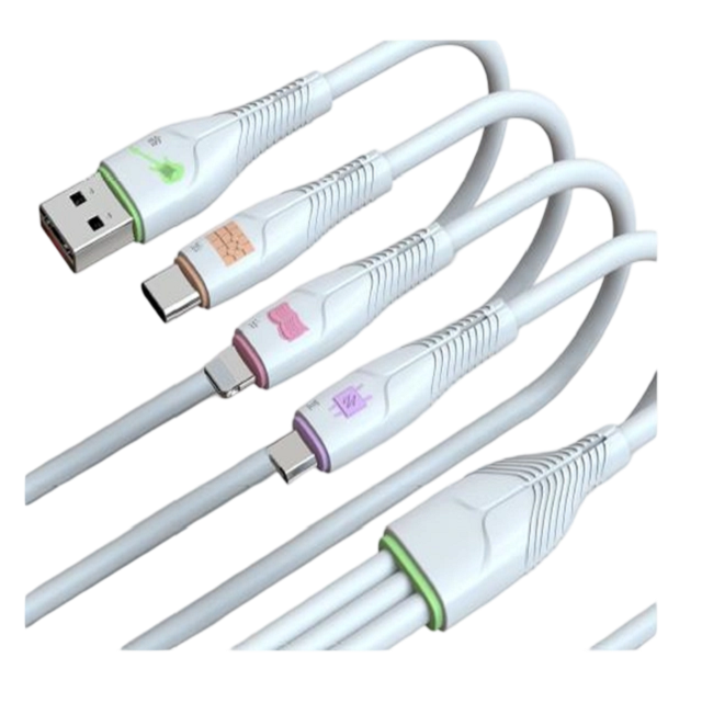 Cabo de carregamento branco 3 em 1 (USB para Lightning/Micro/Type-C), 1,5 m