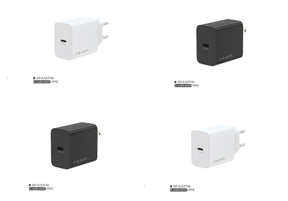 Carregador rápido PD + QC de 45 W (plugue UE), preto/branco, caixa colorida