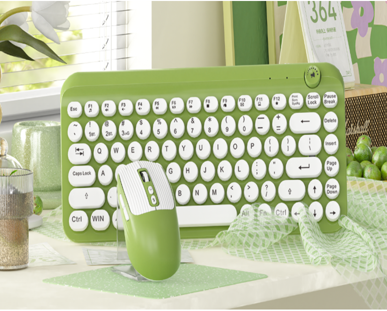 Combinação de teclado e mouse de modo duplo 2.4G e BT, placa de metal de 78 teclas + botão giratório, 500mAh