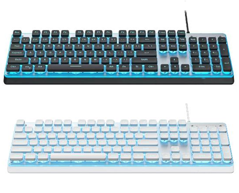 Teclado retroiluminado de modo triplo - com fio / 2,4 G / Bluetooth, tamanho completo de 104 teclas, USB
