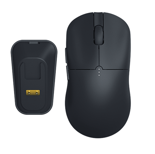 Rato sem fio tri-modo recarregável com base de carregamento -Wired/Bluetooth/2.4G, 6 teclas programáveis