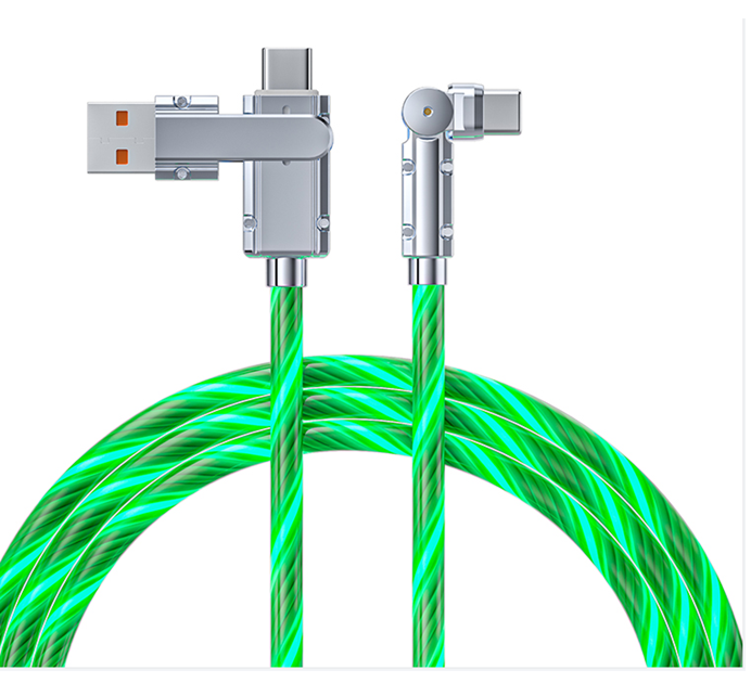 65W cabo de carregamento rápido transparente de liga de zinco LED protocolo duplo C-C/C-L