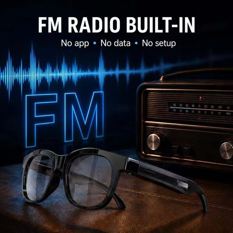 Bluetooth 5.4 Óculos de sol de áudio w/FM Tipo-C 6H Tempo de reprodução 38.5g Leve Multicolor