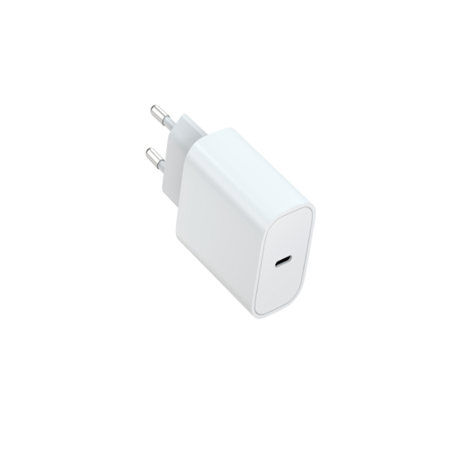 Caixa colorida de carregador rápido PD de 25W para Europa, entrada AC 100-240V, branco