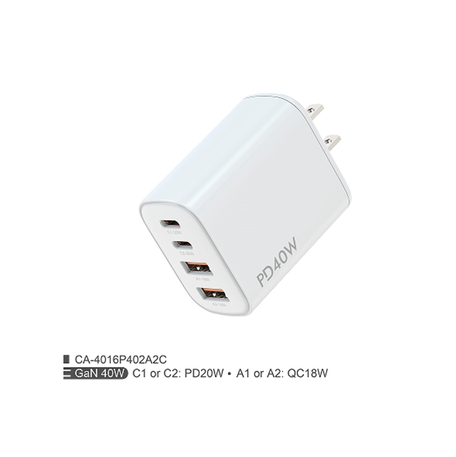Carregador Rápido Duplo PD+QC de 40W, Plugue Dobrável EUA, Saída Multi-Voltagem 5V3A/9V2A/12V1.67A, Compatível com iPhone/Android Caixa Colorida
