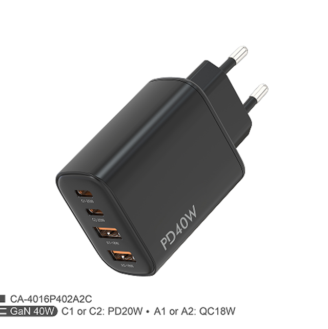 Carregador Rápido Duplo PD+QC de 40W, Plugue Dobrável EUA, Saída Multi-Voltagem 5V3A/9V2A/12V1.67A, Compatível com iPhone/Android Caixa Colorida