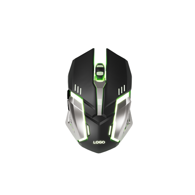 Mouse Gamer com Fio 6D, 400-3600 DPI Ajustável + Base Pesada de Metal, ABS Preto Fosco com Acabamento Prata e LED do Logo, USB Plug-and-Play