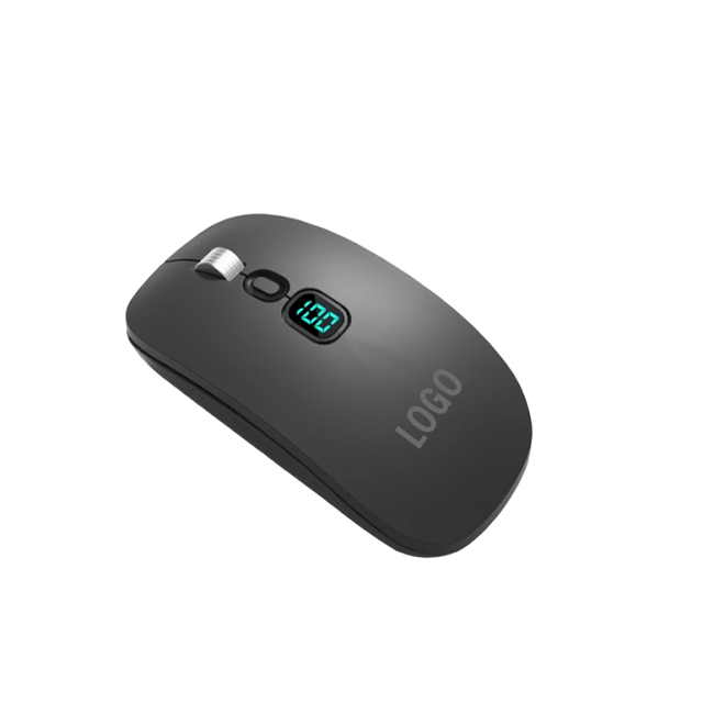 Rato sem fio recarregável 4D 2.4G BT Modo Duplo 500mAh Switch silencioso LED Display Roda de alumínio 8650IC