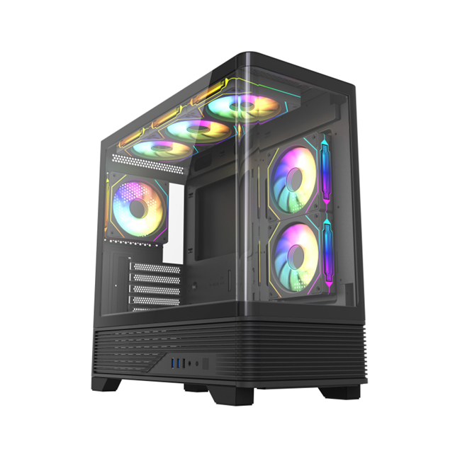 Gabinete de PC de vidro curvo panorâmico, suporte para AIO de 360mm, folga para GPU de 410mm, M-ATX/ITX