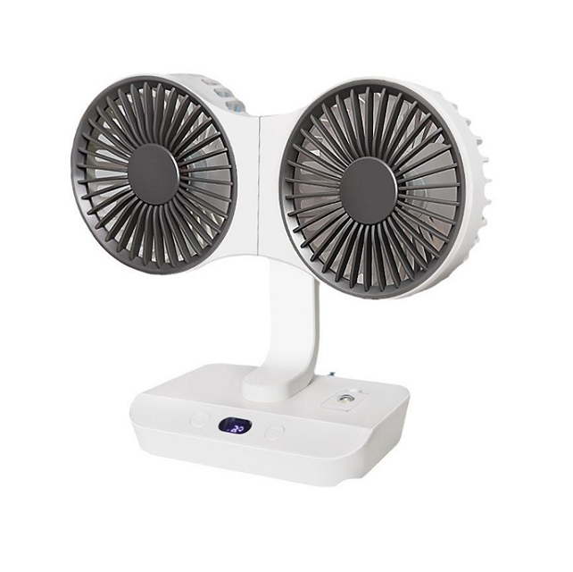 Ventilador Recarregável 4 em 1 com Lâmpada, de Mesa/Parede/Suspenso, Rotação de 360 graus e Bateria de 2400mAh