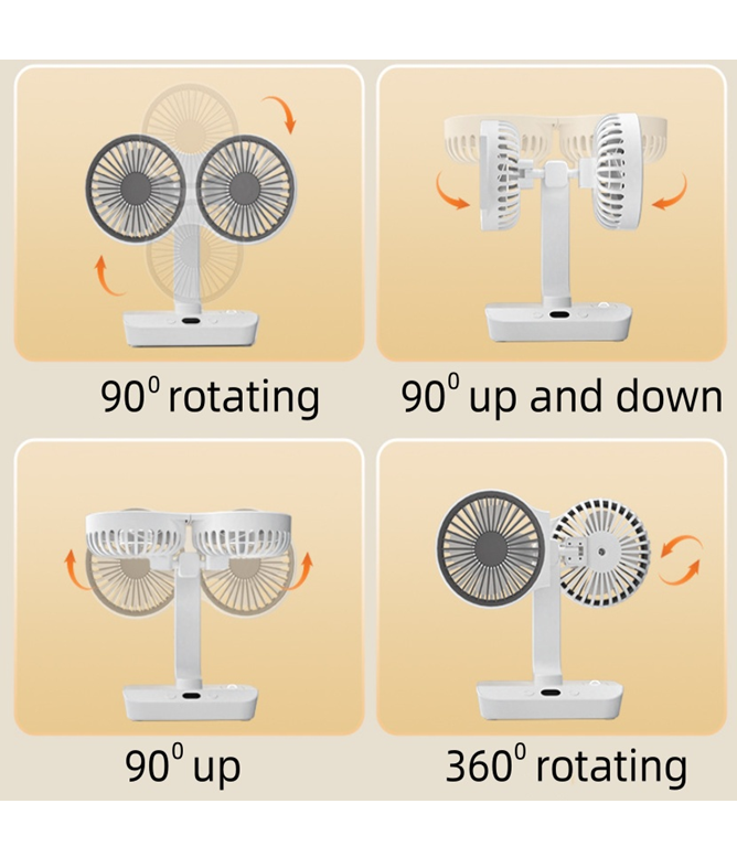 Ventilador Recarregável 4 em 1 com Lâmpada, de Mesa/Parede/Suspenso, Rotação de 360 graus e Bateria de 2400mAh