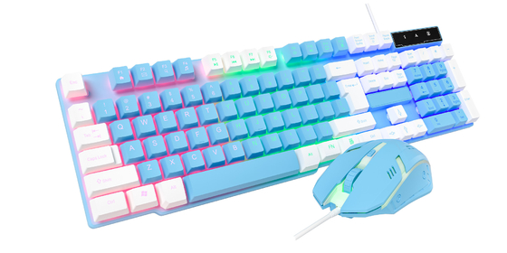 Compacto e portátil com iluminação estática de arco-íris e filme de carbono de ponta teclado e mouse para gamers criativos