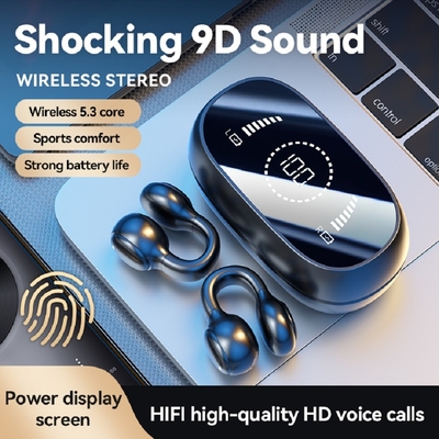 Bluetooth 5.3 fones de ouvido Design de ouvido totalmente aberto 9D Surround Sound Game Audio-sync HIFI Digital Display 1.5H Carregamento 6H Single Playback