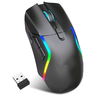 Rato de jogo sem fios de modo duplo,2.4G + Bluetooth 5.0, 4 níveis DPI, Iluminação RGB, Bateria de 600mAh, Tipo-C recarregável, 8 botões