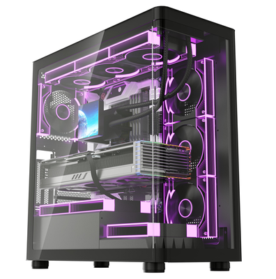 Gabinete Gamer ATX com Frente de Vidro Curvo, Suporte para AIO de 360mm + GPU de 410mm, I/O Frontal USB 3.0, Chassi Torre com Painel Lateral sem Ferramentas